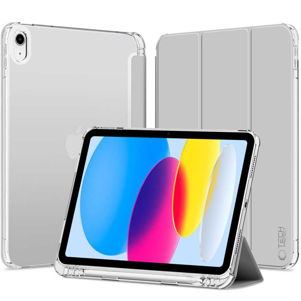 Etui z klapką Tech-Protect SC Pen Hybrid do Apple iPad 10 gen. 2022, szare z przezroczystym tyłem